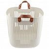 2227 - Корзина для хранения пластмассовая "Журавль" 33,5х33,5х32см, фигурная, ручки экокожа, молочный (Китай)