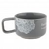  - "Модерн" Кружка фарфоровая 250мл, д9см h6см, глянцевая глазурь, с деколью "Белые цветы", серый фон, в коробке (Китай)