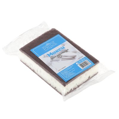 Губка для посуды "Макси" 13х10х3,5см, пенополиуретан, абразивное полотно (Россия)