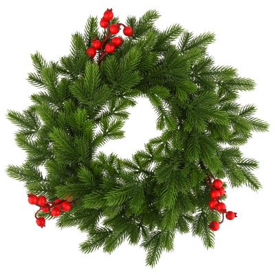 Декоративный венок "Елка с ягодой" д43см, малый, пластик, зеленый (Россия)