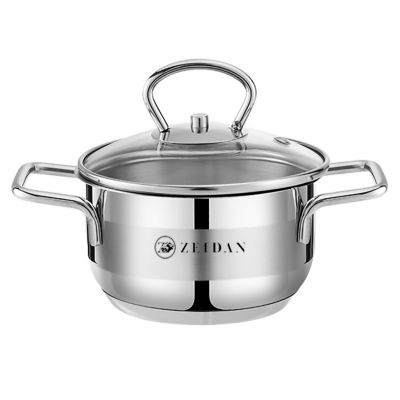 НЕСОРТ 110363 "Zeidan" "Compact" Кастрюля из нержавеющей стали 0,8л, д12см, стеклянная крышка, 3-x слойное капсулированное индукционное дно (Китай) Вмятина. Товар возврату и обмену не подлежит