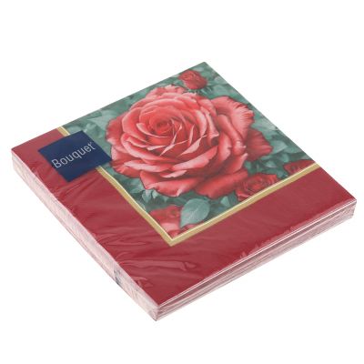 Салфетки бумажные "Art Bouquet" 33х33см, 3-х слойные, 20 штук в упаковке, 100% целлюлоза, "Прекрасная роза" (Россия)