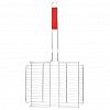 BQ-628 - Решетка для гриля из нержавеющей стали 30,5х24х4,5см, общая длина 59см, ручка с деревянной вставкой, высокий борт (Китай)