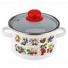 1RD161S - "Вкус лета" Кастрюля эмалированная 2л, д18см, h11,5см, цилиндрическая форма, стеклянная крышка с пластмассовой ручкой-кнопкой, ободок из нержавеющей стали, глубокая, белый (Россия)