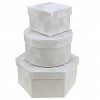 W7680 - Коробка подарочная, набор 3 штуки: 11х11х8,5см; д17,5х10см; 23,5х21х11см "Бархат" белый (Китай)