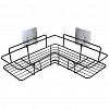 CY-0111 - Полка угловая, металлическая, окрашенная, настенная "Лофт" 1-ярусная, 2 крючка, на липучках, 26,5х26,5х9,5см, s3,5мм, черный матовый (Китай) 