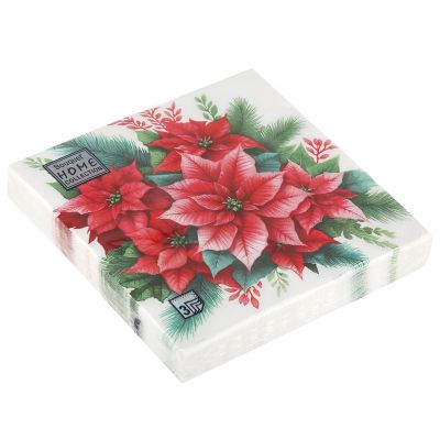 Салфетки бумажные "Bouquet Home Collection Classic" 33х33см, 3-х слойные, 20 штук в упаковке, 100% целлюлоза, "Пуансеттия" (Россия)