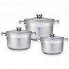 WT20SET2 - Набор кастрюль из нержавеющей стали "Silver" 3 штуки: 2,7л, 3,6л, 6,5л, s0,4см, дно s3см, стеклянная крышка, многослойное термоаккумулирующее дно, цветная коробка, "Appetite" (Китай)