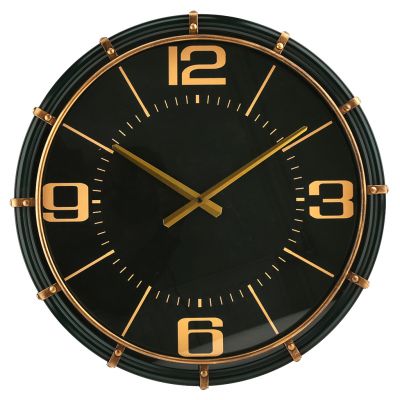 Часы настенные "Капитан" д48см, h6,5-8см, мягкий ход, циферблат черный; цифры арабские, золотой; корпус металл, темно-зеленый; металлическая окантовка, в коробке (Китай)