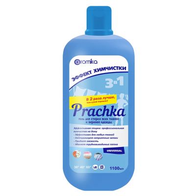 Гель для стирки белья "Prachka" 1,1л, 10х7х24см, для стирки всех тканей, удаляет трудновыводимые пятна, придает свежесть и нейтрализует неприятные запахи, UNIVERSAL (Казахстан)