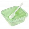 8097 - Ланч-бокс для продуктов пластмассовый "Фреш" 0,55л, 14х14см h8,5см, с ложкой 13см, крышка прозрачная, с клипсами, с уплотнителем, цвета в ассортименте: персиковый, голубой, зеленый (Китай)