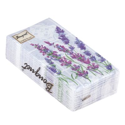 Салфетки бумажные "Bouquet Original de Luxe" 33х33см, 2-х слойные, 20 штук в упаковке, 100% целлюлоза, "Скатерть с лавандой" (Россия)