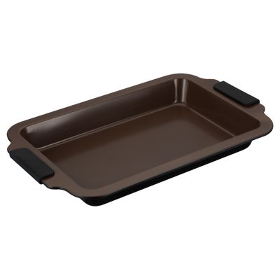 Противень из углеродистой стали с антипригарным покрытием "Easy Ceramica" 36,5х23х3,5см, s0,4мм, прямоугольный, глубокий, съемные силиконовые ручки, коричневый, "Regent" (Китай)