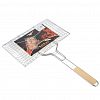H603 - Решетка для гриля из нержавеющей стали 34х20х2,5см, общая длина 52,5см, ручка с деревянной вставкой, толстый прут (Китай)
