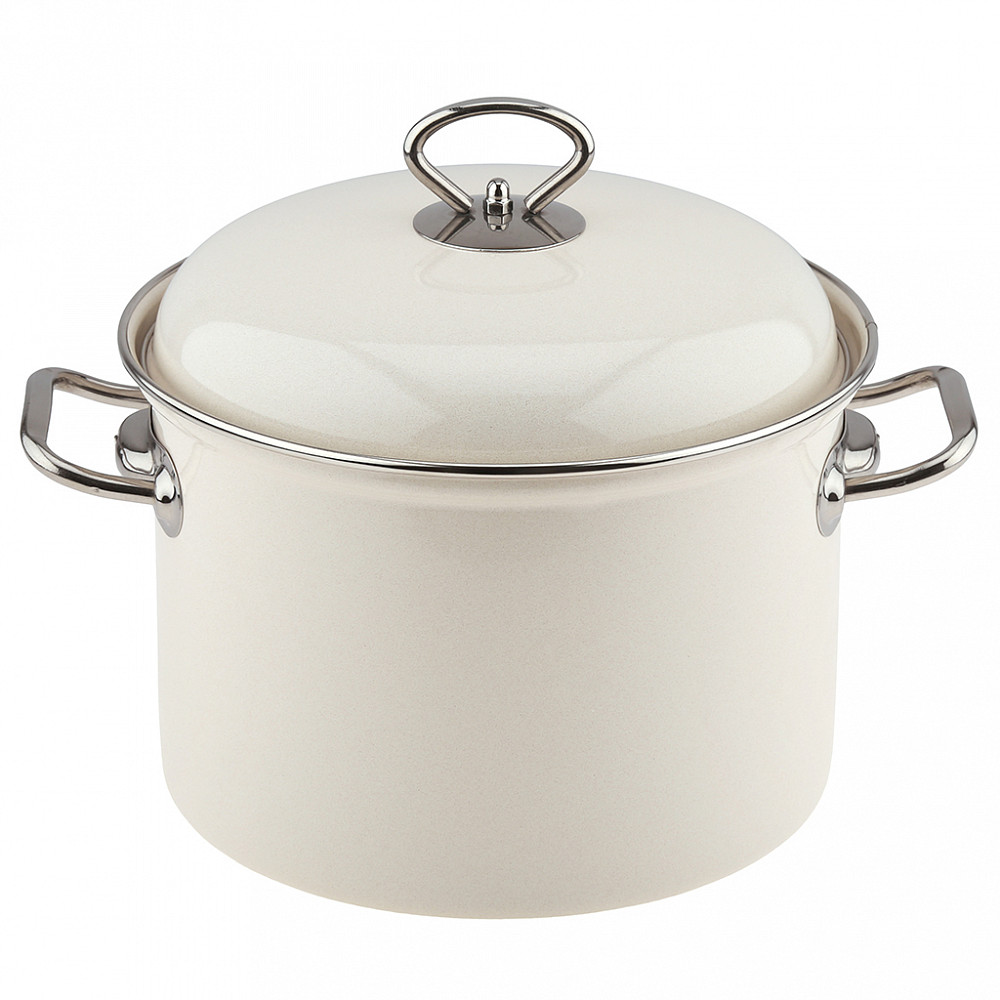 С-1615АП4/Жм - "Жемчужный" Кастрюля эмалированная 4,5л, д20см, h14,8см, форма цилиндрическая, металлическая крышка, металлические ручки, нержавеющий ободок (Россия)