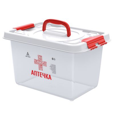 Контейнер-аптечка для хранения пластмассовый10л, 35,9х24,2х21,1см, ручки-клипса, полипропилен, прозрачный (Россия)