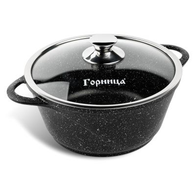 Кастрюля  с антипригарным покрытием 2л, д22см "Гранит Induction", h9см, s0,37см, литые ручки, стеклянная крышка с пароотводом, форма "Классик волна", подарочная упаковка (Россия) Подходит для всех видов плит, включая индукционную.