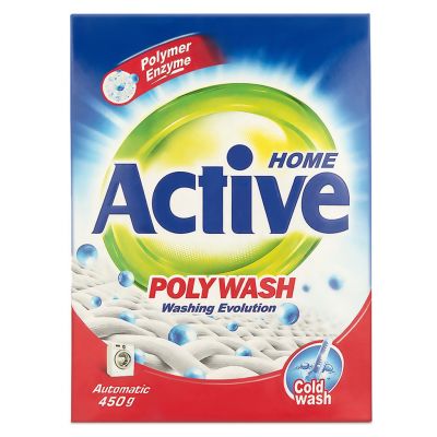 Стиральный порошок "Active" 450гр, 20х5х14см, автомат, Polymer Enzyme-технология холодной стирки, "Poly Wash", картонная упаковка (Иран)