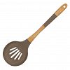 74-102 - Кухонный набор "Linea BAMBOO" 6 предметов: сервировочная лопатка, сервировочная ложка, шумовка, лопатка для спагетти, половник для супа, пластиковая подставка, силикон, бамбук, шоколадный, в коробке, "Regent" (Китай) 