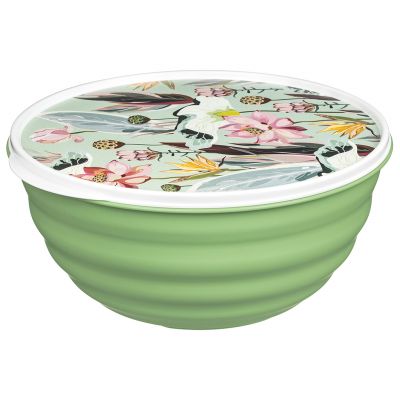Миска пластмассовая "Latina" 3,2л, д23,7см, h10,9см, зеленый, с крышкой, с декором "Ботаника" (Россия)