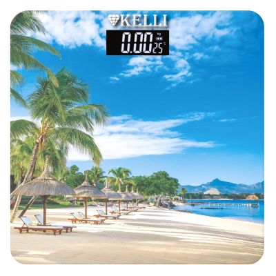 Напольные электронные весы "Kelli" 28,5х28,5х3см, стеклянная поверхность, максимальный вес: 180кг, цена деления: 100г, большой цифровой дисплей, автоматическое отключение, индикатор перегрузки, батарейки в комплекте (Китай)