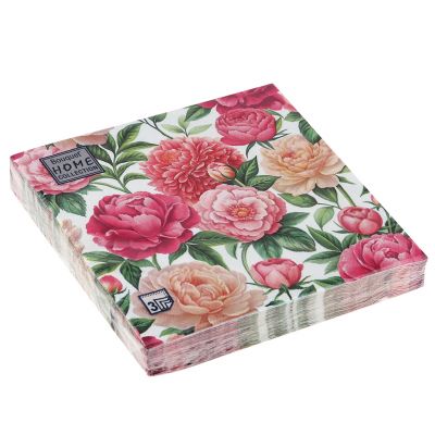 Салфетки бумажные "Bouquet Home Collection Classic" 33х33см, 3-х слойные, 20 штук в упаковке, 100% целлюлоза, "Любимые пионы" (Россия)