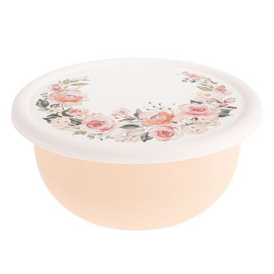 Миска пластмассовая "Модена" 1,2л, д18см, h8см, с крышкой, с декором "Розы", светло-розовый (Россия)
