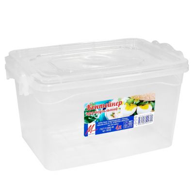 Контейнер для продуктов пластмассовый 4л, 25,5х16,5х14см, прямоугольный, 2 защелки, прозрачный (Россия)