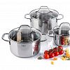 TR-11084 - Кастрюля из нержавеющей стали "Элиас" 5л, д24см, h11,5см, s0,6мм, дно s2,8мм, стеклянная жаропрочная крышка, стальной обод, пароотвод, капсулированное дно, полировка внешняя - зеркальная, внутренняя - зеркальная, мерная шкала, цветная коробка, "Talle