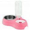 NO-006A - "Пэт тойс (Pet toys)" Миска для кормления животных пластмассовая 0,18/0,45л 27,5х18см h22,5см, двойная, с автопоилкой 0,5л, миска-вставка из нержавеющей стали 0,4л д12,8см h4,7см, прорезиненные ножки, цвета в ассортименте: розовый, салатовый, бирюзов