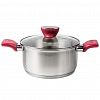 TR-17288 - Кастрюля из нержавеющей стали "Грейси" 5,3л, д24см, h14см, s0,5мм, дно s4мм, стеклянная жаропрочная крышка, стальной обод, пароотвод, капсулированное дно, полировка внешняя - матовая, внутренняя - матовая, мерная шкала, бакелитовые ненагревающиеся ру