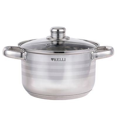Кастрюля из нержавеющей стали "Kelli" 3,5л, д20см, h13см капсульное дно, зеркальная и матовая полировка стеклянная крышка с паровыпуском, термостойкая клепаная ручка (Китай) Подходит для всех видов плит.