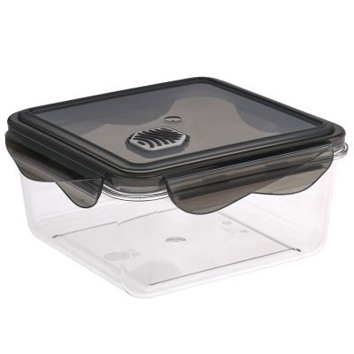 Контейнер для продуктов пластмассовый 1,15л "Brilliant", 16х16х8см, квадратный, герметичный, ручки-клипса, черный, подходит для СВЧ, Phibo (Россия)