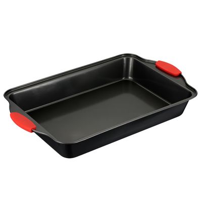 Противень из углеродистой стали с антипригарным покрытием "Easy" 41х25,5х5см, s0,4мм, прямоугольный, глубокий, съемные силиконовые ручки, "Regent" (Китай)