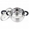 TR-11044 - Кастрюля из нержавеющей стали "Шелборн" 2,2л, д18см, h9см, s0,6мм, дно s2,8мм, стеклянная жаропрочная крышка, стальной обод, пароотвод, силиконовые вставки черного цвета, капсулированное дно, полировка внешняя - матовая, внутренняя - зеркальная, мерн