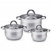 LK19SET1 - Набор кастрюль из нержавеющей стали "Bella" 3 штуки: 2,1л, 2,9л, 4л, s0,4см, дно s2,8см, стеклянная крышка, многослойное термоаккумулирующее дно, зеркальное внутреннее покрытие, внешнее покрытие матовое, цветная коробка, "Appetite" (Китай)