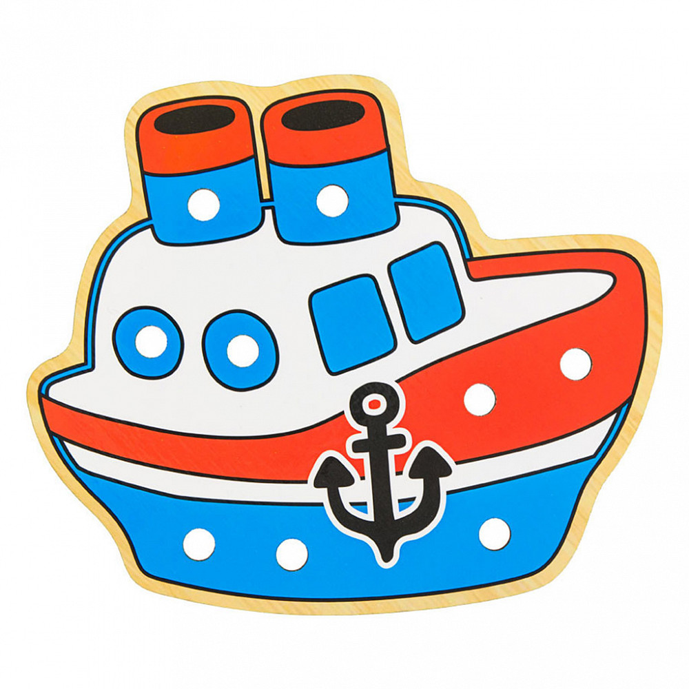 ШН13 - Игрушка "Шнуровка "Кораблик" 16,5х14х0,6см, ЛХДФ, текстиль, в пакете с подвесом (Россия)
