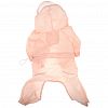 6081 - "Пэт тойс (Pet toys)" Одежда для собаки "Комбинезон" "Горошек" с капюшоном, прозрачный ПВХ козырек, на кнопках р-р XL, длина спинки 36см/обхват груди 50см/обхват шеи 38см, цвет-персиковый, плащевка (Китай)