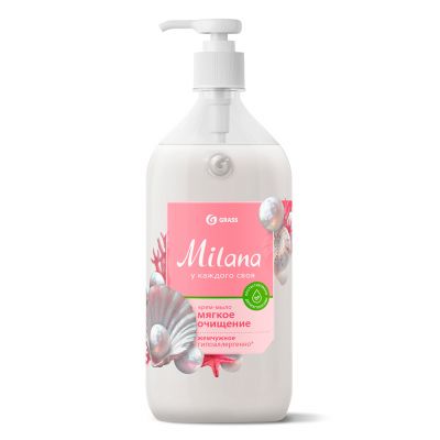Мыло-крем жидкое "Milana" 1л, увлажняющее, с гипоаллергенным эффектом, дозатор, "Жемчужное", "Grass" (Россия)