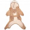 6081 - "Пэт тойс (Pet toys)" Одежда для собаки "Комбинезон" "Горошек" с капюшоном, прозрачный ПВХ козырек, на кнопках р-р L, длина спинки 30см/обхват груди 42см/обхват шеи 36см, цвет-темно-бежевый, плащевка (Китай)