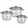 WT20SET1 - Набор кастрюль из нержавеющей стали "Silver" 3 штуки: 2л, 2,7л, 3,6л, s0,4см, дно s3см, стеклянная крышка, многослойное термоаккумулирующее дно, цветная коробка, "Appetite" (Китай)