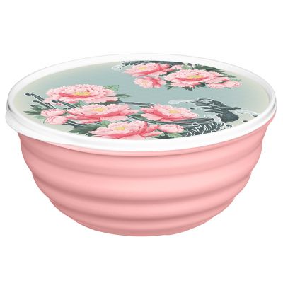 Миска пластмассовая "Latina" 3,2л, д23,7см, h10,9см, розовый, с крышкой, с декором "Сад пионов" (Россия)