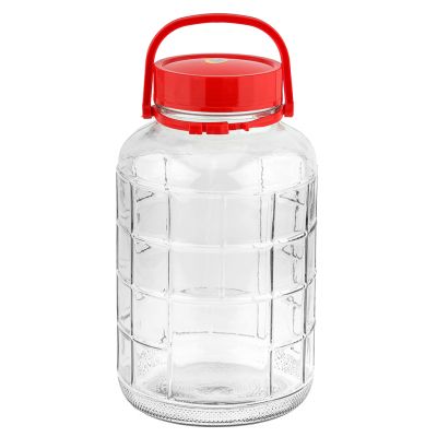 Банка стеклянная с винтовой крышкой "Консервация" 8л, д20см, h33,3см, пластмассовая крышка - 2 штуки: прижимная/винтовая, с ручкой, д/горла - 10см, д/основания - 15см (Китай)
