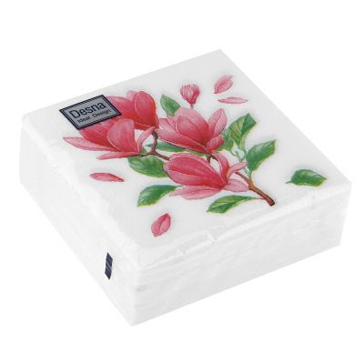Салфетки бумажные "Desna Design" 24х24см, 1 слойные, 40 штук в упаковке, 100% целлюлоза, "Магнолия" (Россия)