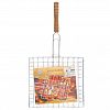 KD19-065 - Решетка для гриля из нержавеющей стали 23х21х3см, общая длина 44,5см, круглая деревянная ручка, "Малая" (Китай)