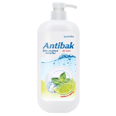 Средство для мытья посуды "Antibak de Luxe" 1,1л, 10х7х24см, лайм и мята (Казахстан)
