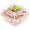 8097 - Ланч-бокс для продуктов пластмассовый "Фреш" 0,55л, 14х14см h8,5см, с ложкой 13см, крышка прозрачная, с клипсами, с уплотнителем, цвета в ассортименте: персиковый, голубой, зеленый (Китай)