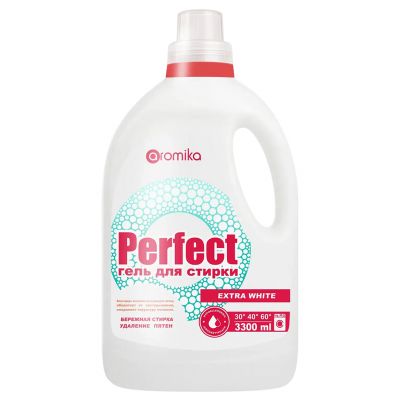 Гель для стирки белья "Perfect" 3,3л, 18х12х34см, бережная стирка, для белых тканей, удаляет трудновыводимые пятна, придает свежесть и нейтрализует неприятные запахи, EXTRA WHITE (Казахстан)