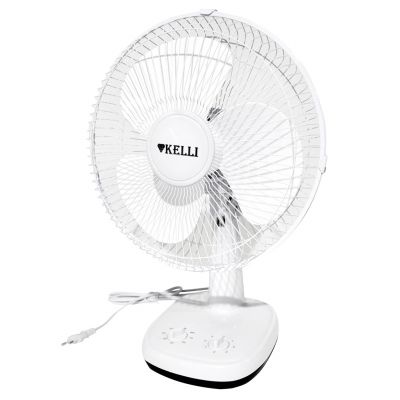 Вентилятор настольный "Kelli" д30см, 3 скорости, бесшумный мотор, работа в фиксированном положении и с поворотом на 90гр, регулируемый наклон в диапазоне 0-30гр, таймер выключения, высококачественная защитная металлическая решетка, мощность: 220-240В