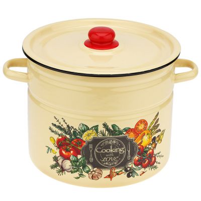 "Любимая кухня" Кастрюля эмалированная 9л, д24см, h24см, цилиндрическая форма, металлическая крышка, кремовый (Россия)